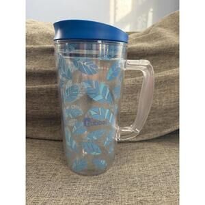 Bubba Plastic Tumbler With Handle Blue Leaf Design Blue Lid 32 oz